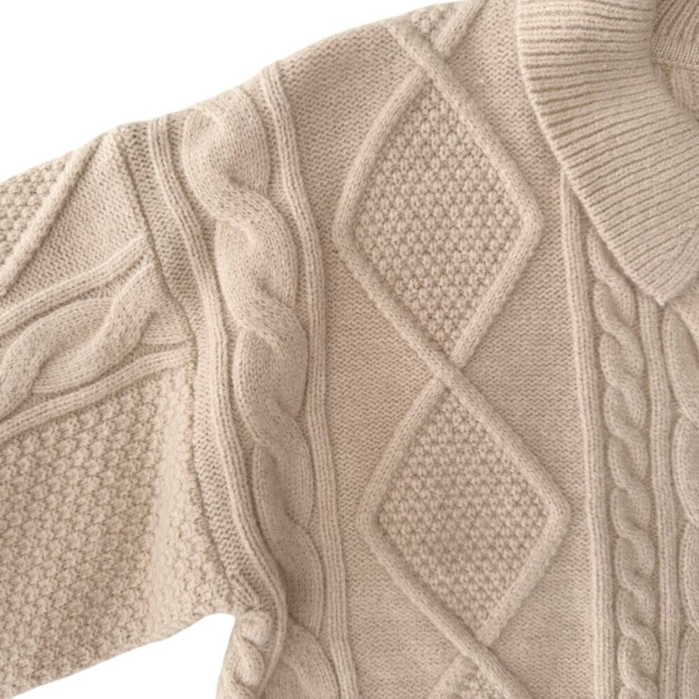 Steve Madden Cay Cable Knit Sweater Neutral Ivory Medium Relax Fit V-Neck Collar - Picture 5 of 8